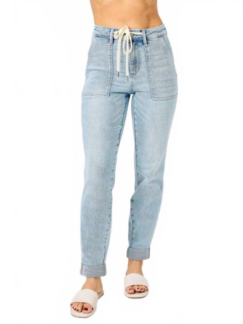 Judy Blue High Waist Drawstring Denim Jogger Jeans Light Wash Size 20W